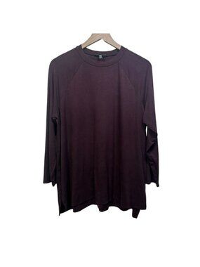Eileen Fisher Cassis Jersey Crew Neck Long Tunic Tee Top Blouse Sz Large Tencel